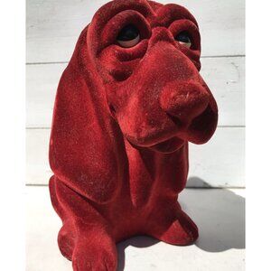Vtg Royalty Designs Coin Piggy Bank Velvet Flocked Basset Hound Dog 70s Kitschy